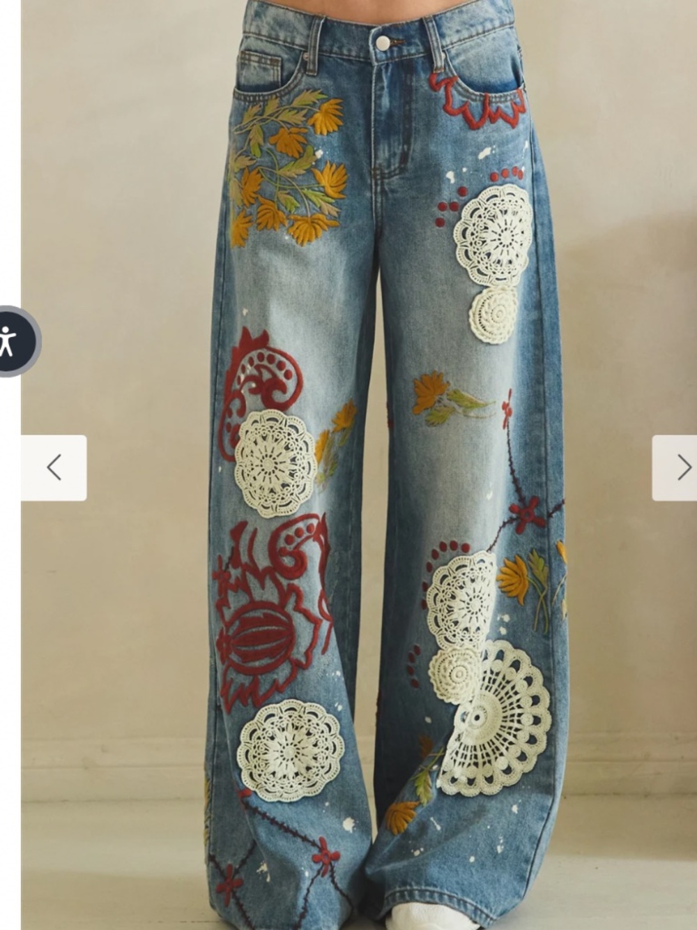 🎉 Oli and Hali “DEE” OLI & Hali WIDE LEG DENIM PANTS WITH EMBROIDERY DETAIL 34 - Picture 14 of 14